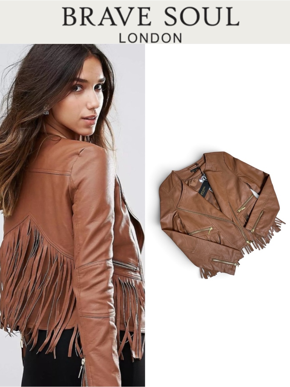 NWT BRAVE SOUL LONDON FAUX LEATHER FRINGE MOTO JACKET WESTERN BOHO SIZE SMALL